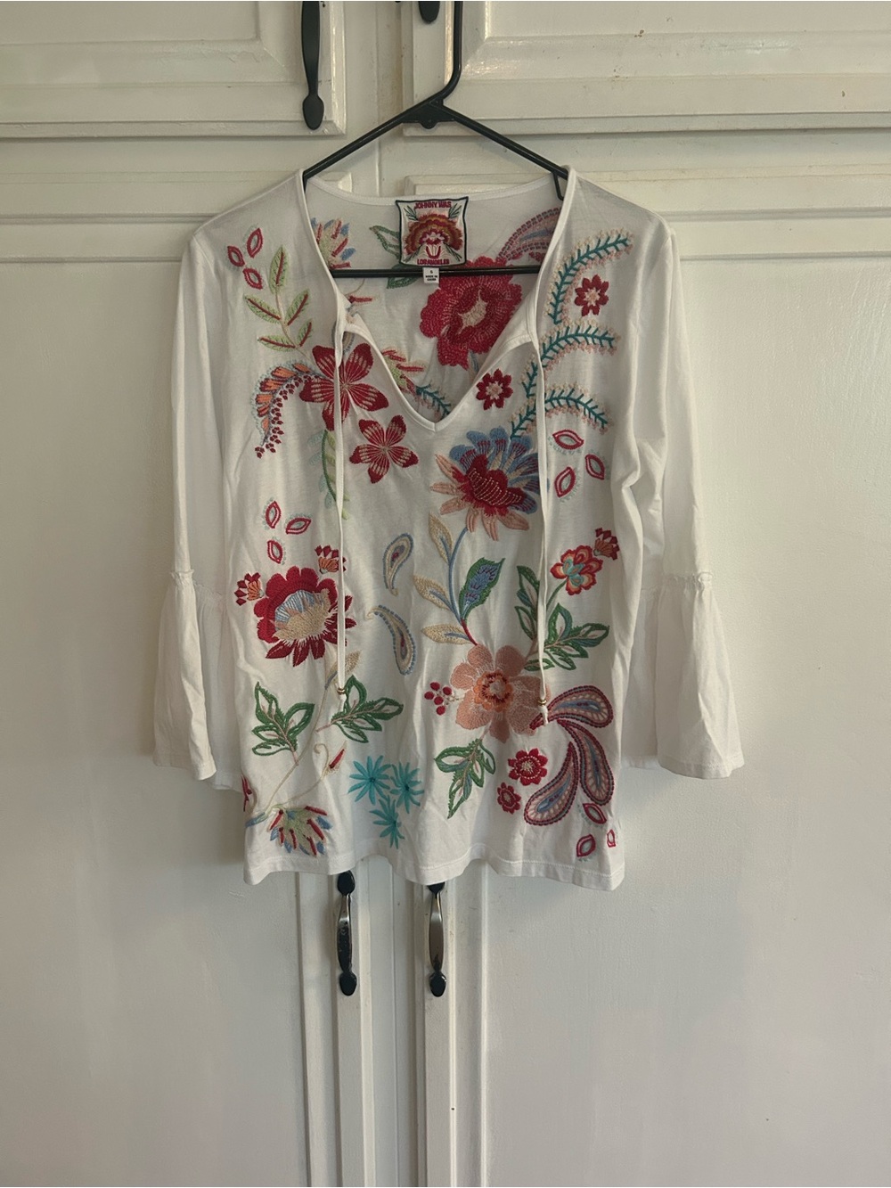 Johnny Was White Tunic with Multicolor Floral Embroidery
NWOT